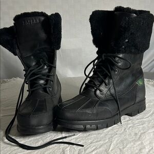 Ralph Lauren Black Lace-Up Fur Collar Women's Winter Boots